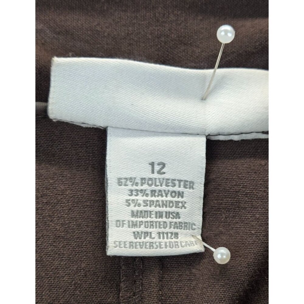 Dressbarn Brown Career Wear Skirt Midi  Flare Godet Insterts Bandless Waist - Picture 9 of 10
